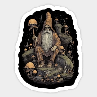 Lord Of The Shrooms - dark gnome fantasy mushroom illustration Sticker